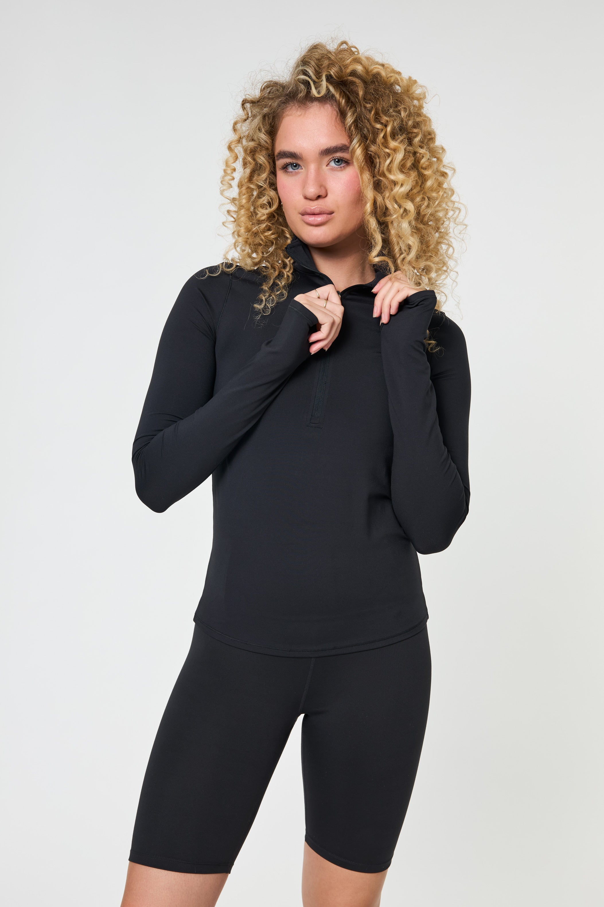 Reset Long Sleeve Mock Neck, Half Zip, Black
